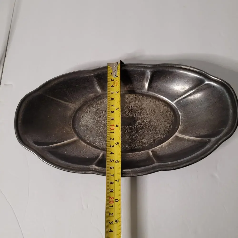 Vintage Silver Oval Chippendale Style Serving Plate 12X7 inches